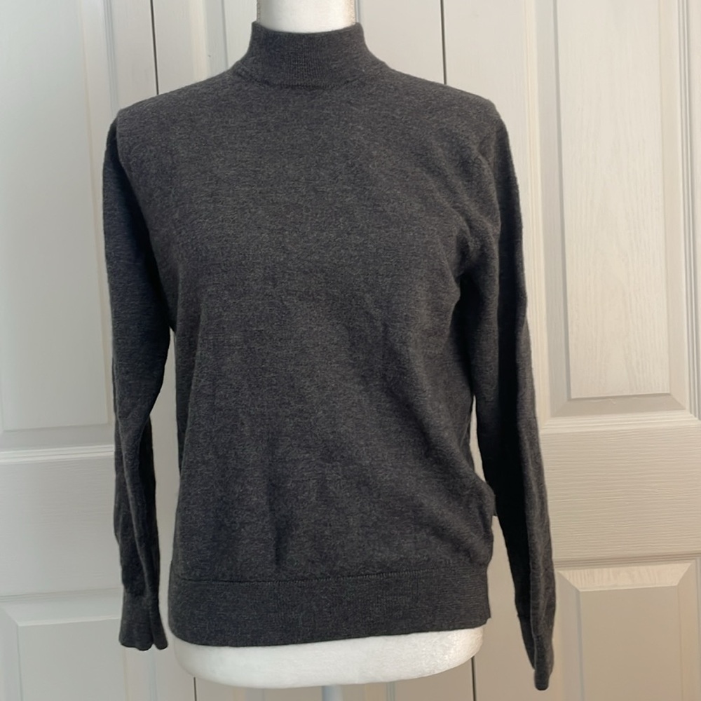 Murano SZ L Gray Long Sleeve Mock-Neck Pull Over Sweater 100% Merino Wool
